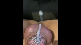 Pov femboy cums through chastity birdcage
