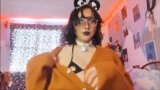 Femboy plays with her ass with a dildo