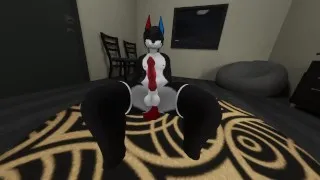 Femboy Dog enjoying himself in a motel room.