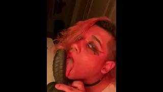Transgender slut blows BBC monster cock
