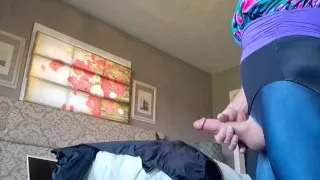 Sissy Femboy is excited to Borrow his girlfriend's SWIMSUITS 🩱, but ruined them with T-girl CUM