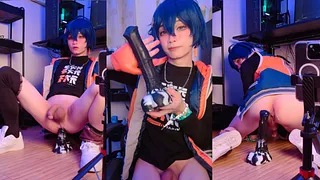 Zenless Zone Zero – Cute Femboy Cosplays Rin, Plays with Huge Horse Dildo and Cums