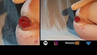 Moaning femboy deep anal play whit a long dildo