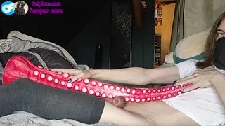 Small transgirl gets fucked by 40INCH MONSTER DILDO