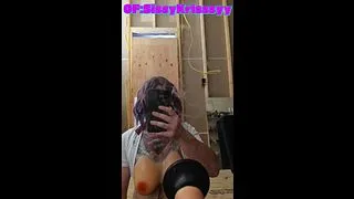 trans schoolgirl in chastity giant tits skirt and leggings rides bad dragon demon dick stretching out her hole