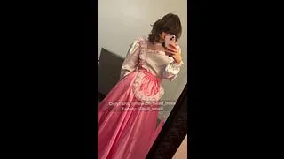 femboy Pink sissy dress plugs herself with pink knot