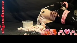 Femboy insert 40+ heart marshmallows in is ass for Valentine's day.