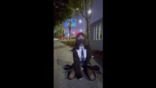 Femboy shows her legs on the side of the road