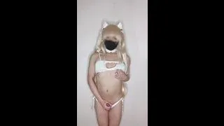 cute femboy cat cosplayer squirts her juices