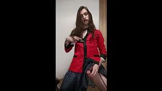 Femboy in cosplay can't control himself and ends up cumming