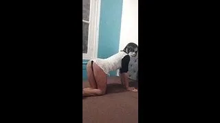 Cute Femboy in Goth Dress fucked her Petit Ass with Dildo