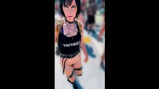 Goth Femboy Walks the Streets In Leather